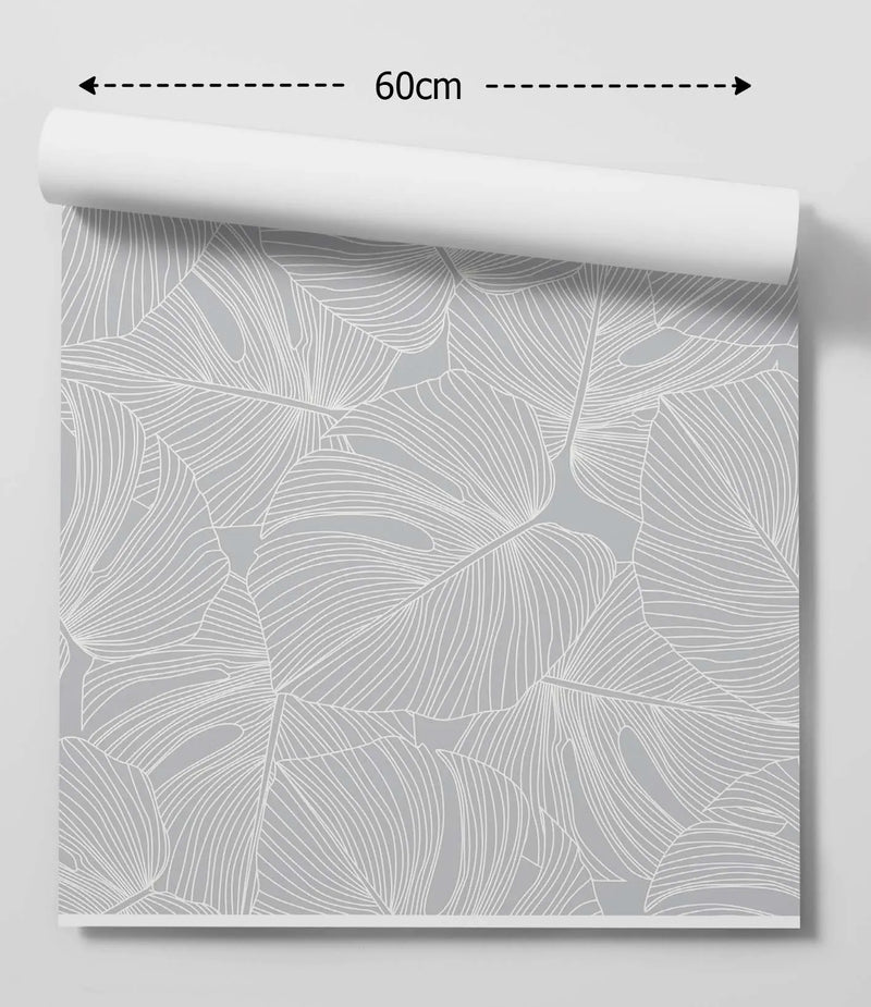 Monstera Line Wallpaper - Light Grey and Off-White Monstera line Art Removable Peel and Stick or Soak and Stick Wallpaper I Heart Wall Art Australia