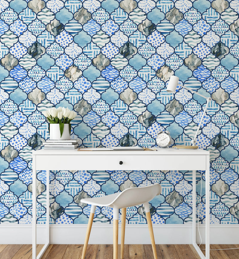 Morroccan Baths - Blue Mosaic Wallpaper