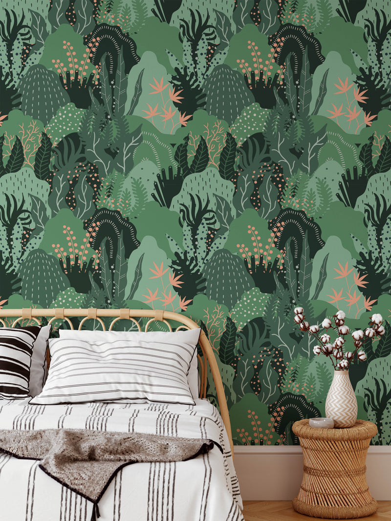 Mountain Dreams  - Green Jungle Peel and Stick Removable Wallpaper