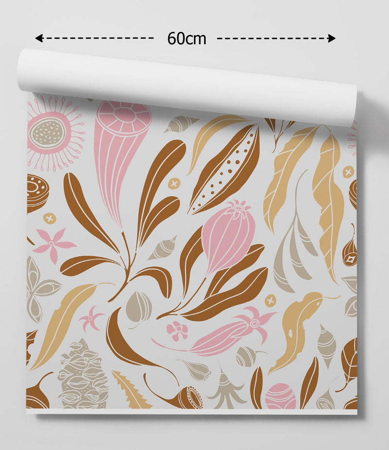 Native Heart Wallpaper In Bohemian Kiss - Australian Native Floral Design- Peel and Stick Removable Wallpaper