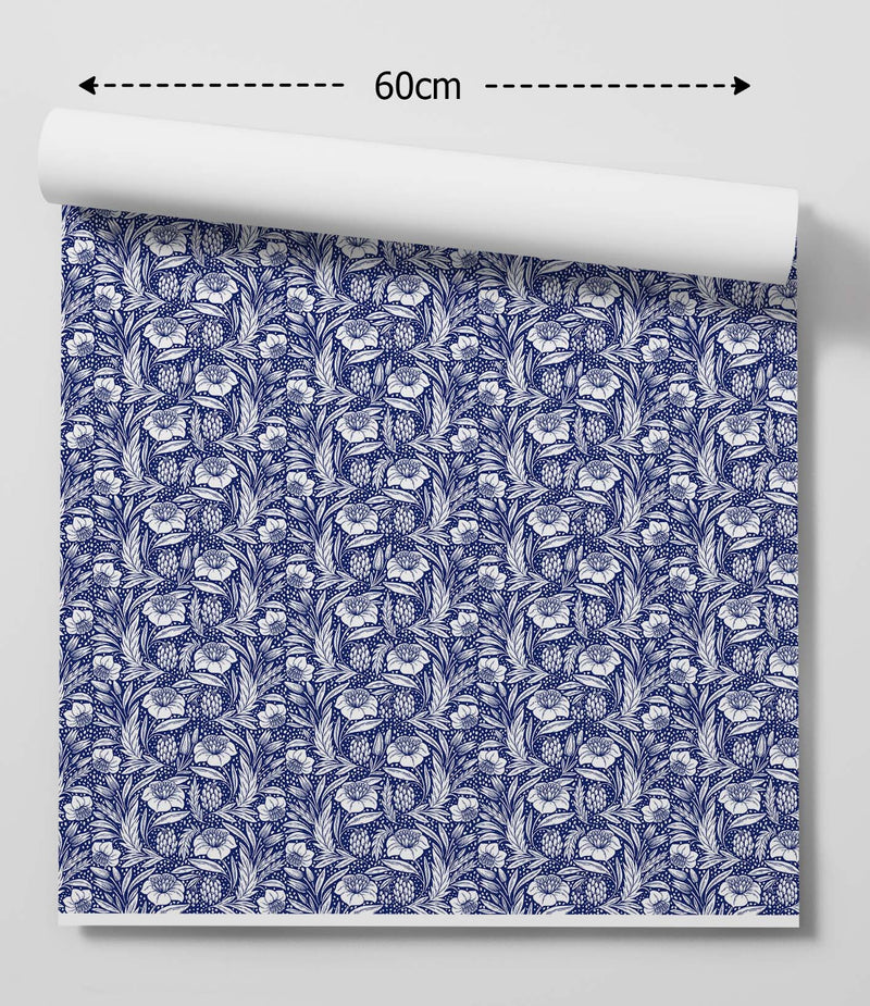 Navy Flora - Traditional Blue Floral Peel & Stick Removable Wallpaper I Heart Wall Art Australia