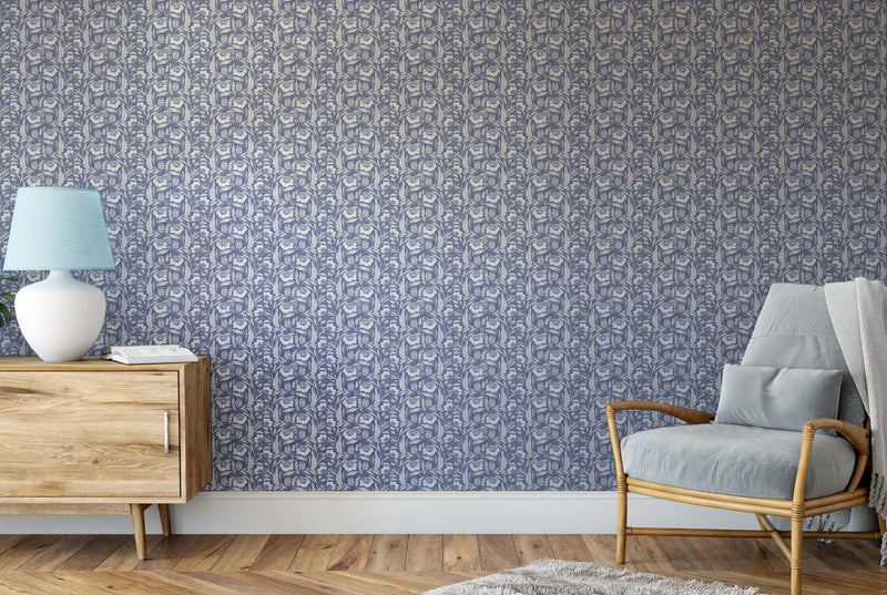 Navy Flora - Traditional Blue Floral Peel & Stick Removable Wallpaper I Heart Wall Art Australia