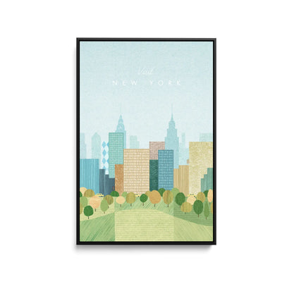 New York, Autumn by Henry Rivers - Stretched Canvas Print or Framed Fine Art Print - Artwork- Vintage Inspired Travel Poster I Heart Wall Art Australia 