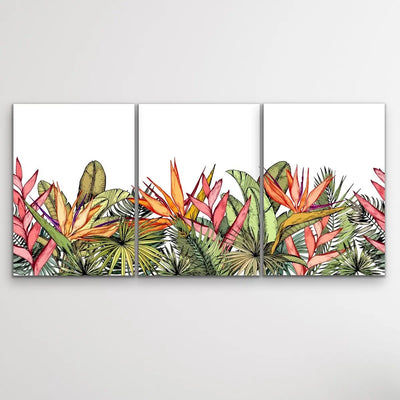 Oasis - Three Piece Jungle Monstera Palm Garden Stretched Canvas Print Triptych - I Heart Wall Art