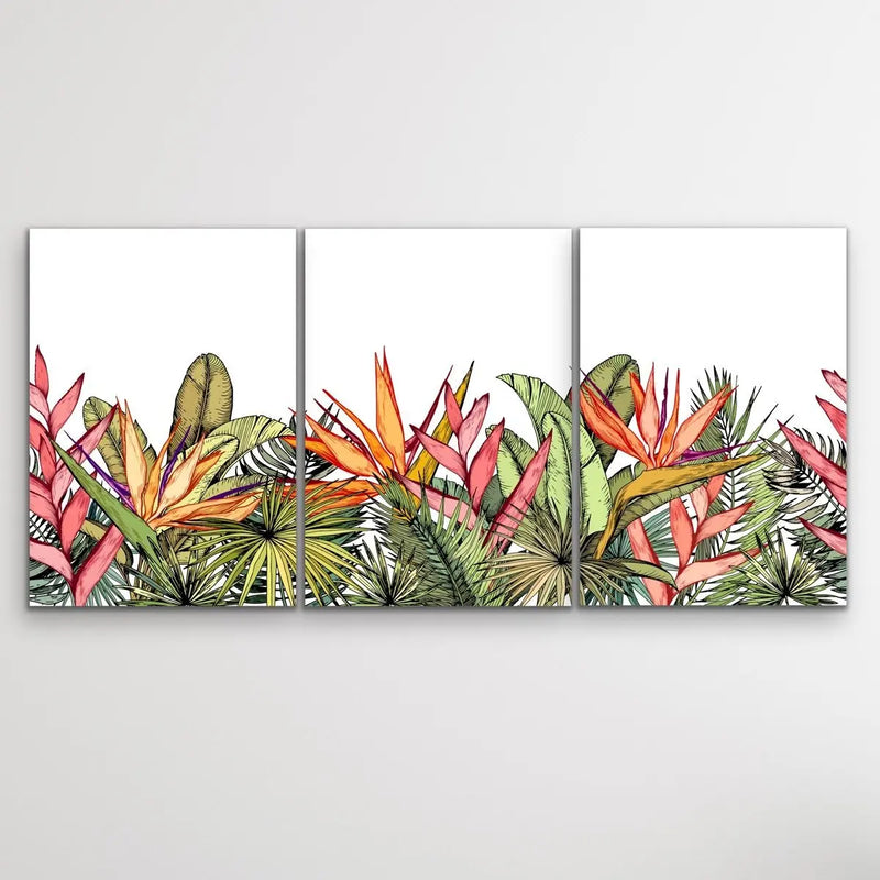 Oasis - Three Piece Jungle Monstera Palm Garden Stretched Canvas Print Triptych - I Heart Wall Art