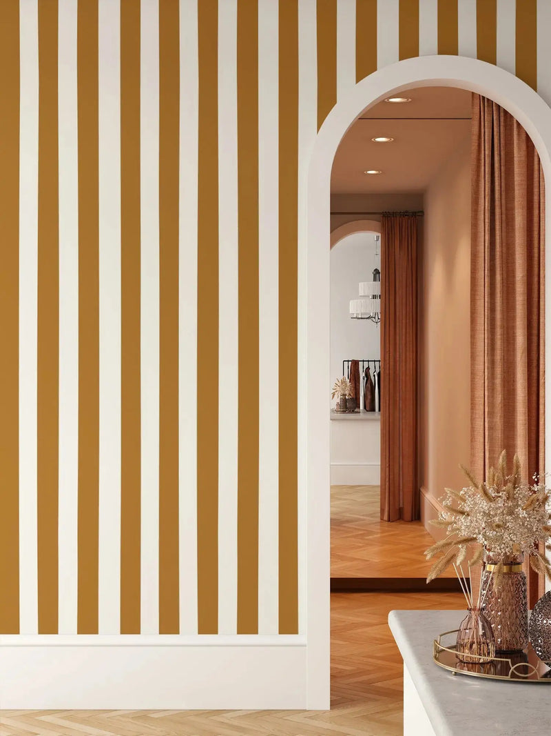 Ochre Striped Removable Peel and Stick or Soak and Stick Wallpaper