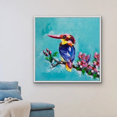 'Painted' Kingfisher - Blue Kingfisher Bird Painted Original Canvas Artwork Wall Art Print - I Heart Wall Art - Poster Print, Canvas Print or Framed Art Print