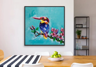 'Painted' Kingfisher - Blue Kingfisher Bird Painted Original Canvas Artwork Wall Art Print - I Heart Wall Art - Poster Print, Canvas Print or Framed Art Print