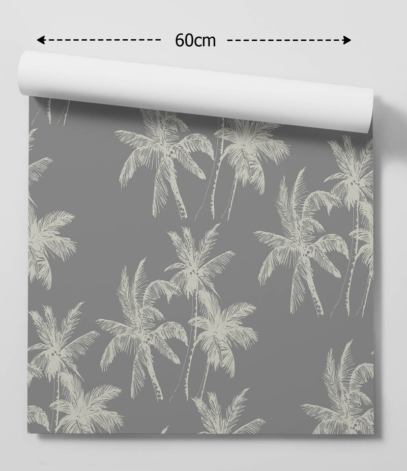 Palm Dreams in Darker Tones Wallpaper - Cream and Dark Grey Palm Tree Tropical Removable Peel and Stick or Soak and Stick Wallpaper