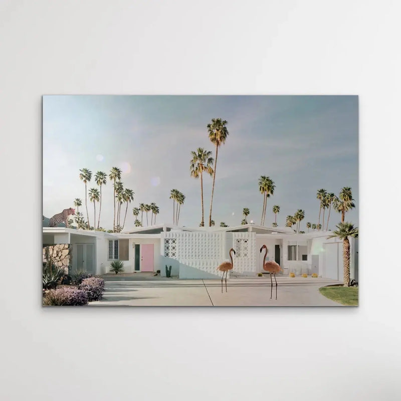 Palm Springs Apocalypse - Mid Century Modern Photographic Print With Flamingo and Leopard