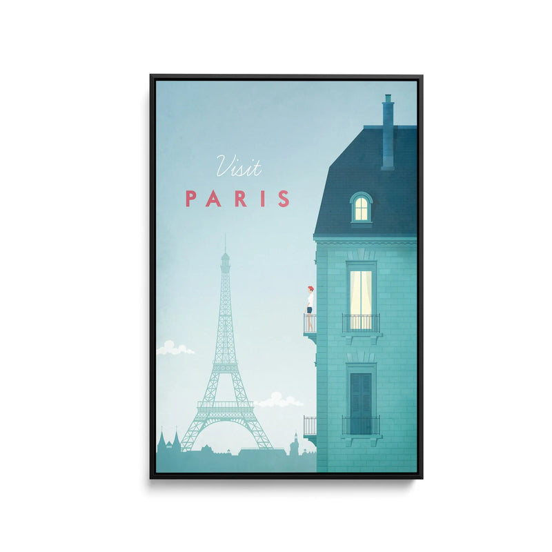 Paris by Henry Rivers - Stretched Canvas Print or Framed Fine Art Print - Artwork- Vintage Inspired Travel Poster I Heart Wall Art Australia 