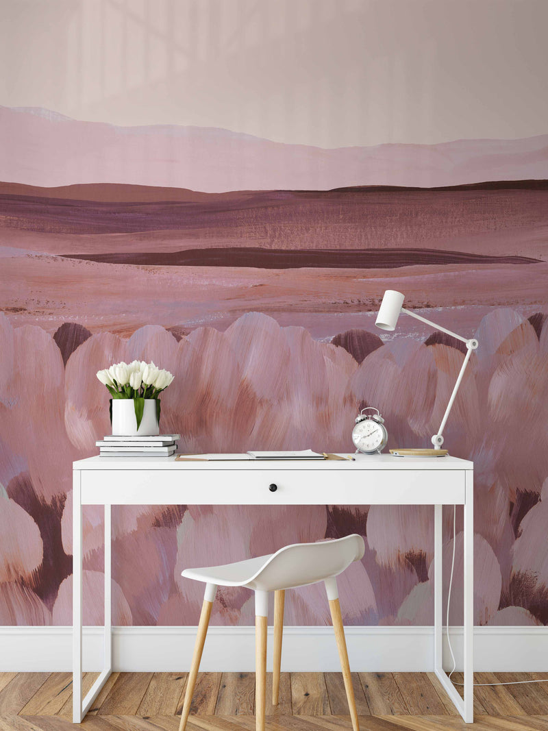 Glowing Horizon Peach and Burgundy - Peel and Stick Wallpaper Mural