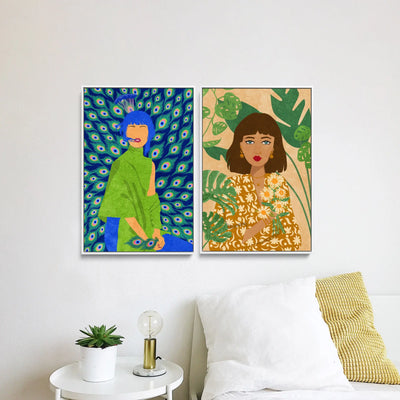 Peacock Woman and Plantlady by  Raissa Oltmanns - Two Piece Stretched Canvas or Art Print Set Diptych I Heart Wall Art Australia 
