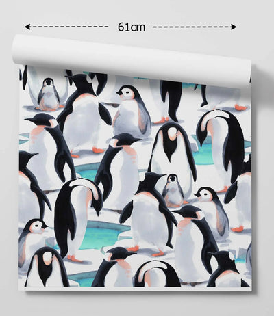 Penguin Colony - Watercolour Penguin Illustration Wallpaper I Heart Wall Art Australia 