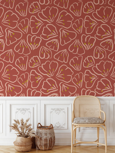 Petal Drop in Autumn - Red Floral Peel and Stick Removable Wallpaper - I Heart Wall Art
