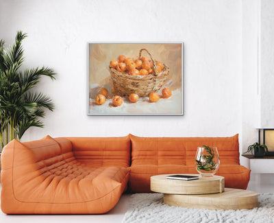 Apricot Basket - Still Life Fruit Basket Stretched Canvas or Wall Art Print I Heart Wall Art