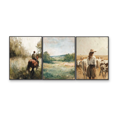 Separated by Land - Three Piece Nature Countryside Set, Stretched Canvas or Wall Art Print I Heart Wall Art Australia