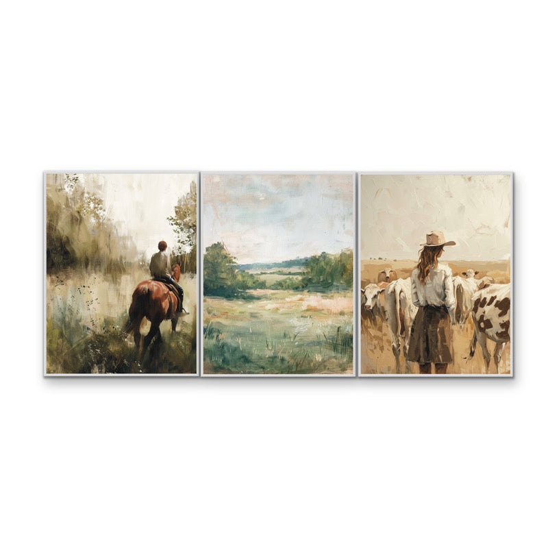 Separated by Land - Three Piece Nature Countryside Set, Stretched Canvas or Wall Art Print I Heart Wall Art Australia
