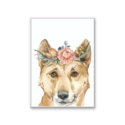 Dingo Flower Crown - Australian Native Animal Stretched Canvas or Wall Art Print I Heart Wall Art