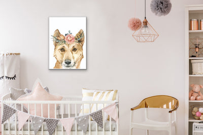 Dingo Flower Crown - Australian Native Animal Stretched Canvas or Wall Art Print I Heart Wall Art
