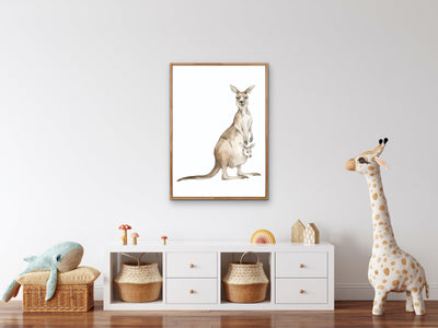 Kangaroo Standing Nursery Sketch - Australian Native Animal Stretched Canvas or Wall Art Print I Heart Wall Art