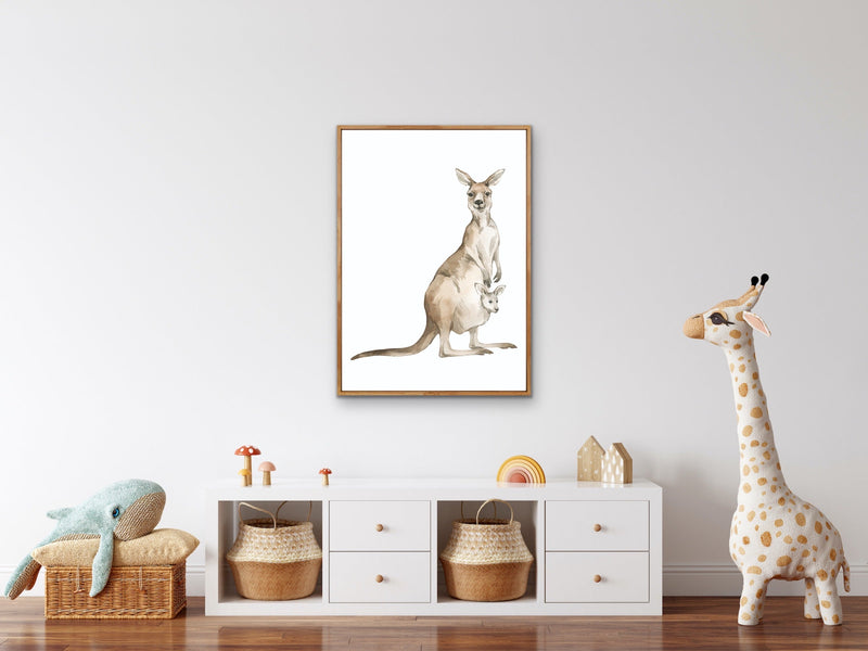 Kangaroo Standing Nursery Sketch - Australian Native Animal Stretched Canvas or Wall Art Print I Heart Wall Art