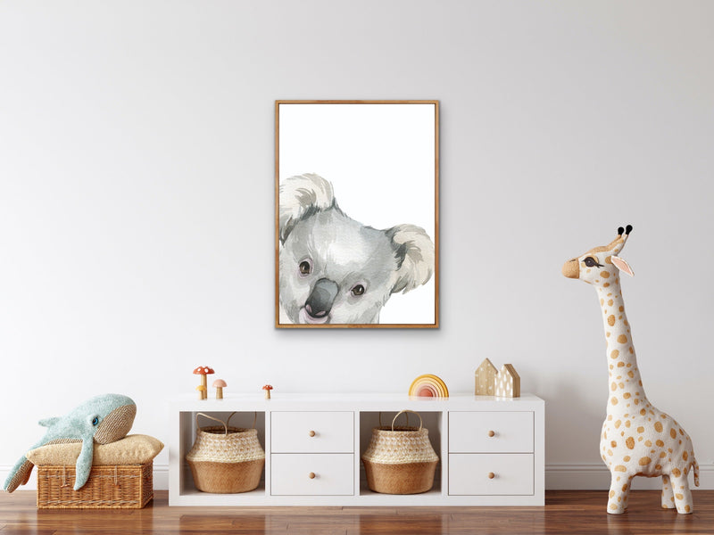 Peeking Koala Nursery Sketch - Australian Native Animal Stretched Canvas or Wall Art Print I Heart Wall Art