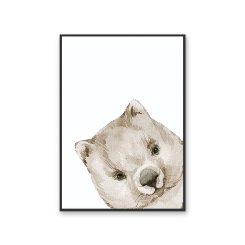 Peeking Wombat Nursery Sketch - Australian Native Animal Stretched Canvas or Wall Art Print I Heart Wall Art
