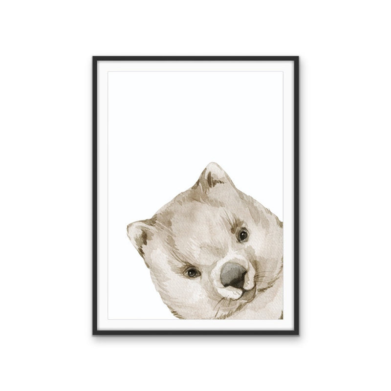 Peeking Wombat Nursery Sketch - Australian Native Animal Stretched Canvas or Wall Art Print I Heart Wall Art