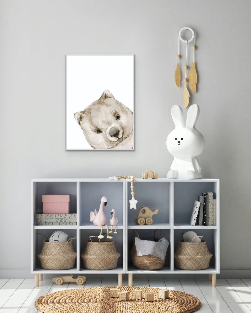 Peeking Wombat Nursery Sketch - Australian Native Animal Stretched Canvas or Wall Art Print I Heart Wall Art
