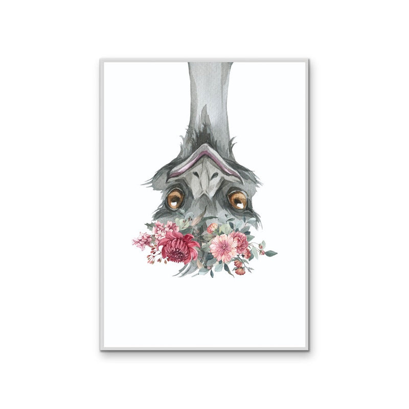 Funny Emu Flower Crown - Australian Native Animal Stretched Canvas or Wall Art Print I Heart Wall Art