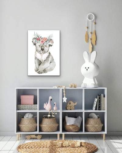 Sweet Koala Flower Crown - Australian Native Animal Stretched Canvas or Wall Art Print I Heart Wall Art