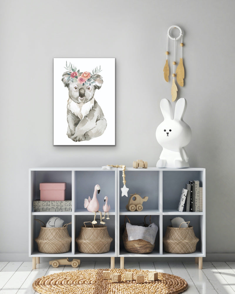 Sweet Koala Flower Crown - Australian Native Animal Stretched Canvas or Wall Art Print I Heart Wall Art