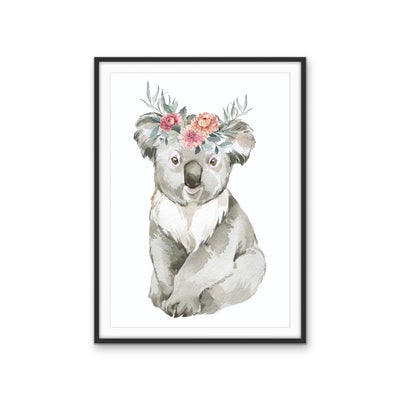 Sweet Koala Flower Crown - Australian Native Animal Stretched Canvas or Wall Art Print I Heart Wall Art