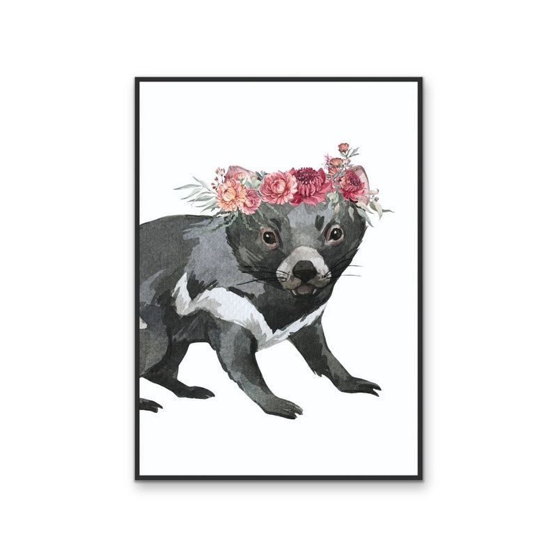 Tassie Devil Flower Crown - Australian Native Animal Stretched Canvas or Wall Art Print I Heart Wall Art