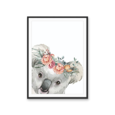 Peeking Koala Flower Crown - Australian Native Animal Stretched Canvas or Wall Art Print I Heart Wall Art