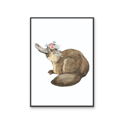 Platypus Flower Crown - Australian Native Animal Stretched Canvas or Wall Art Print I Heart Wall Art