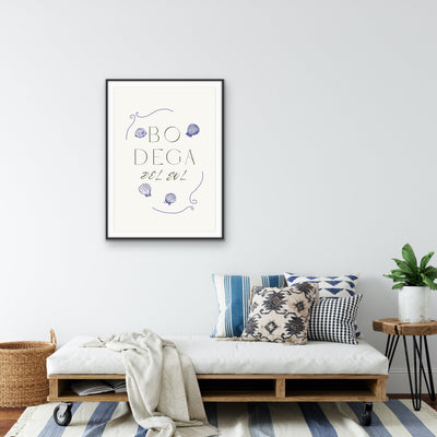 Bodega Del Sol - Coastal Blue Quote, Stretched Canvas or Wall Art Print I Heart Wall Art