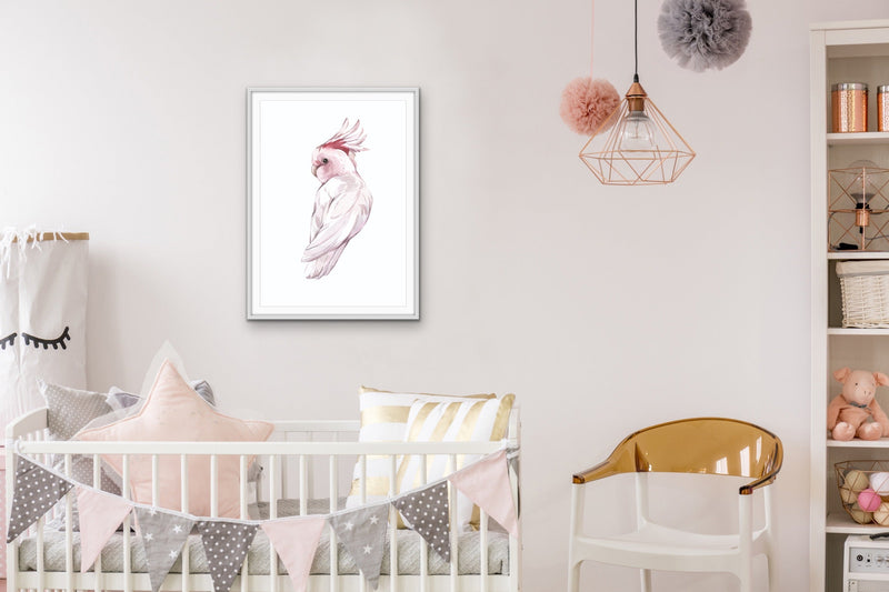 Pink Galah Nursery Sketch - Australian Native Animal Stretched Canvas or Wall Art Print I Heart Wall Art
