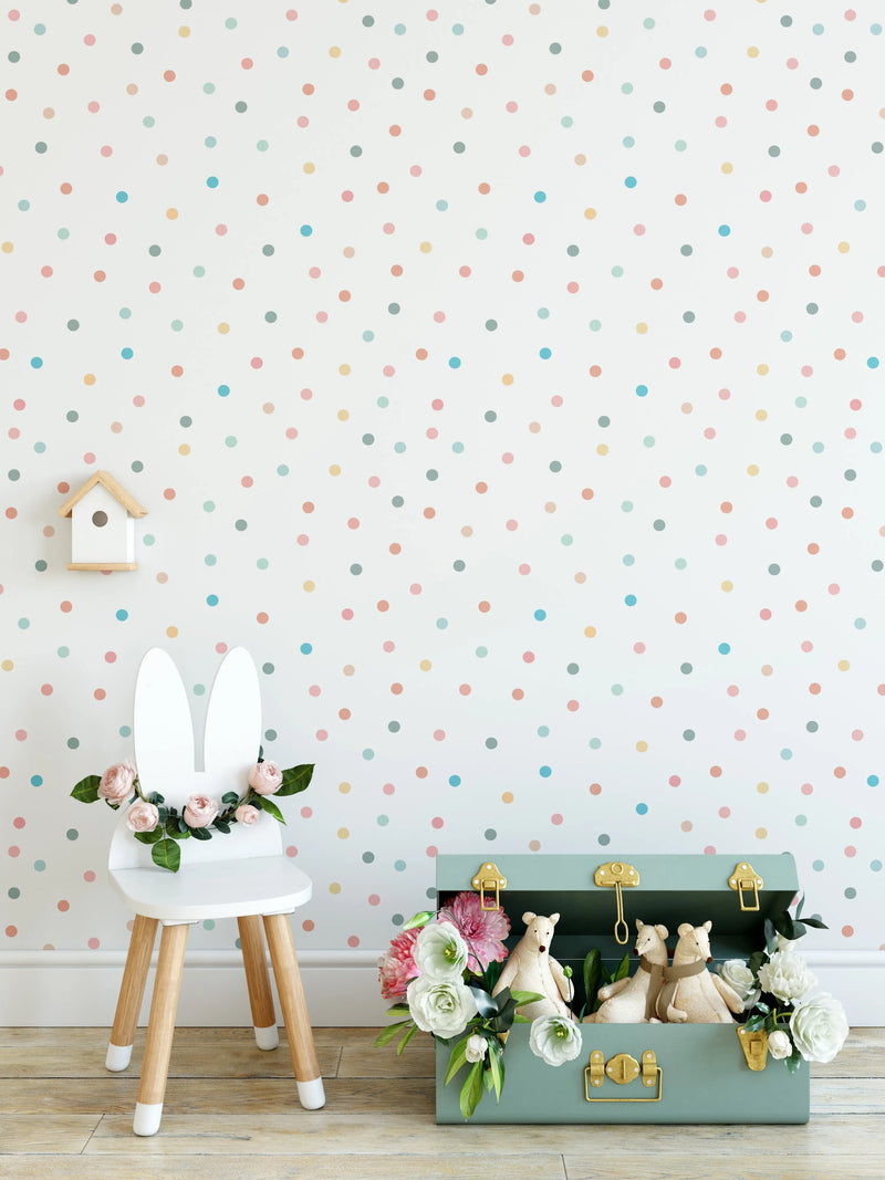 Polka Dot Walls - Colourful Spot Kids Peel and Stick Removable Wallpaper - I Heart Wall Art