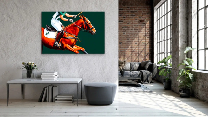 Polo - Horse Against Green Stretched Canvas Print or Framed Fine Art Print - Artwork - I Heart Wall Art
