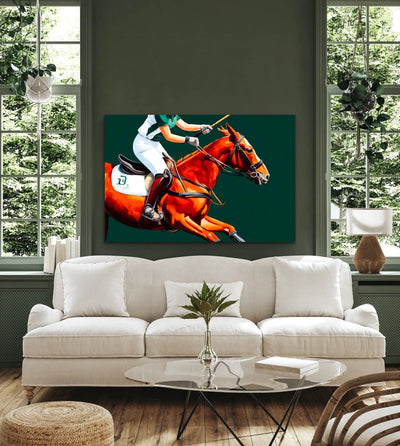 Polo - Horse Against Green Stretched Canvas Print or Framed Fine Art Print - Artwork - I Heart Wall Art