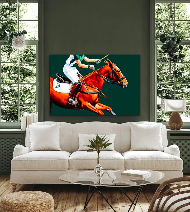 Polo - Horse Against Green Stretched Canvas Print or Framed Fine Art Print - Artwork - I Heart Wall Art