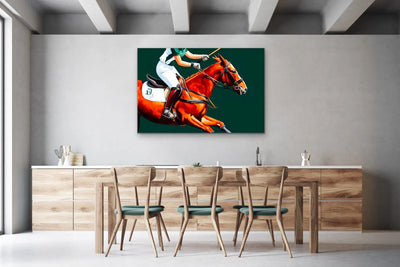 Polo - Horse Against Green Stretched Canvas Print or Framed Fine Art Print - Artwork - I Heart Wall Art