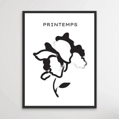 Printemps Number Two -  Minimalist Black and White Flower with One Leaf Line Classic Art Print I Heart Wall Art Australia