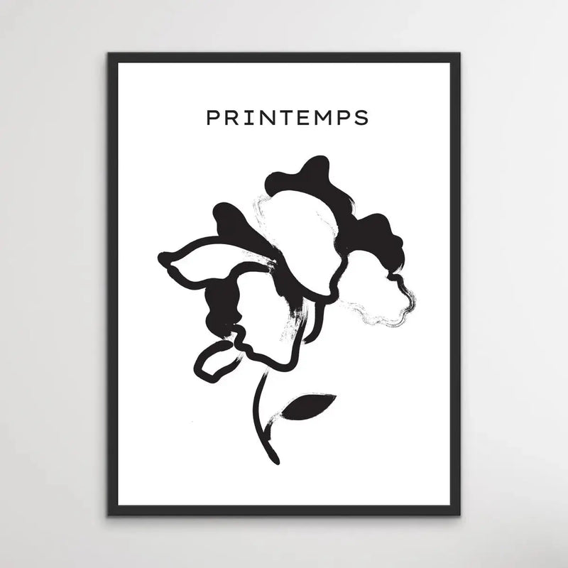 Printemps Number Two -  Minimalist Black and White Flower with One Leaf Line Classic Art Print I Heart Wall Art Australia
