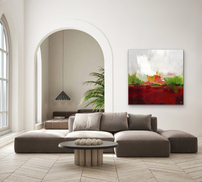 Hey Jude - Red and Green Abstract Landscape Art Print