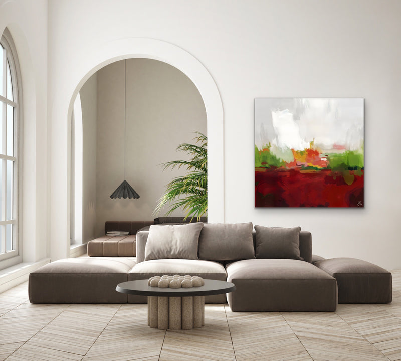 Hey Jude - Red and Green Abstract Landscape Art Print