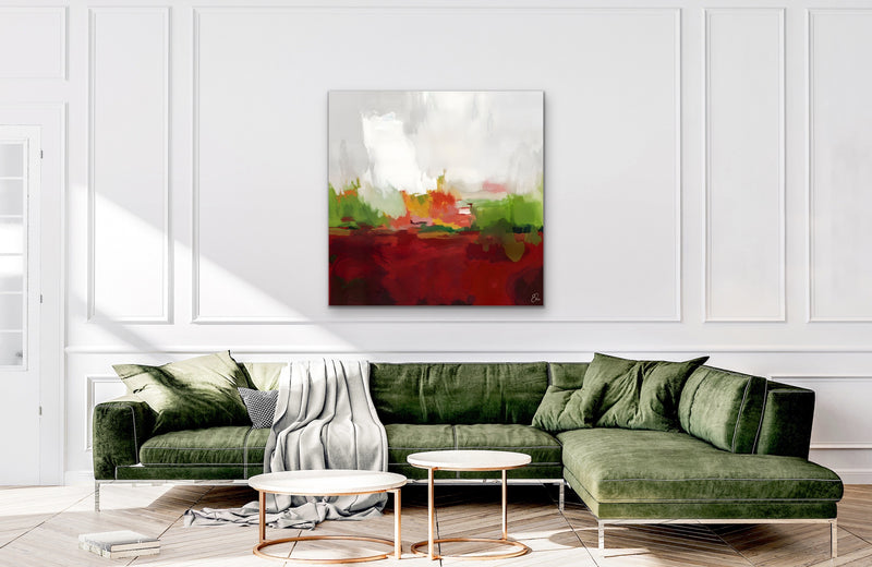 Hey Jude - Red and Green Abstract Landscape Art Print