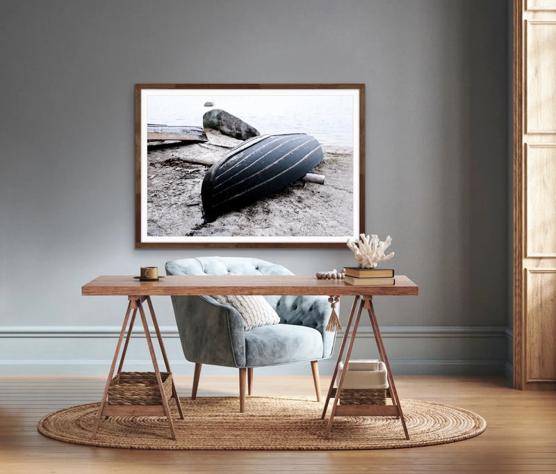 Rowboat On The Shore- Stretched Canvas Photographic Print